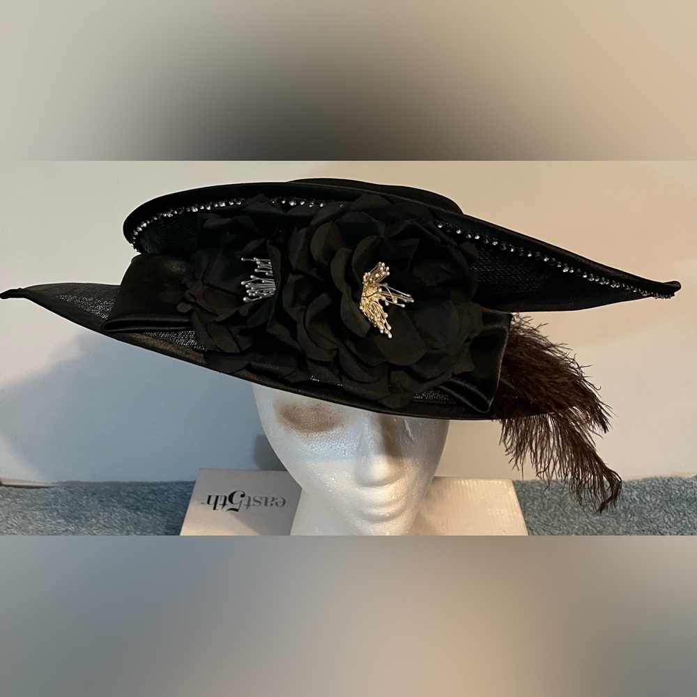 ELITE Elegant Black Hat with Floral Accents